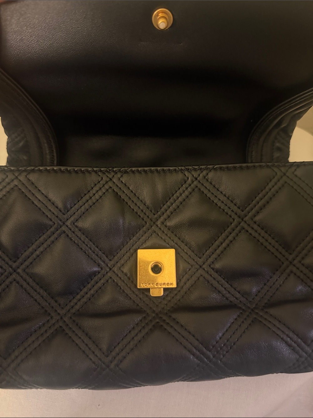 Tory Burch Black Quilted Leather Fold-Over Clutch - Picture 2 of 5